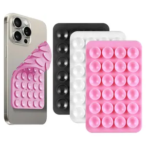 Silicone Suction Cup Phone Holder Double Sided 24 Suction Holder Back of Phone Multifunctional Sticky, Anti-Slip Hands-Free, for Shower Mirror Glass Wall Car Selfies Videos(Black White Pink), Cell Phone Mount, Non Slip Holder