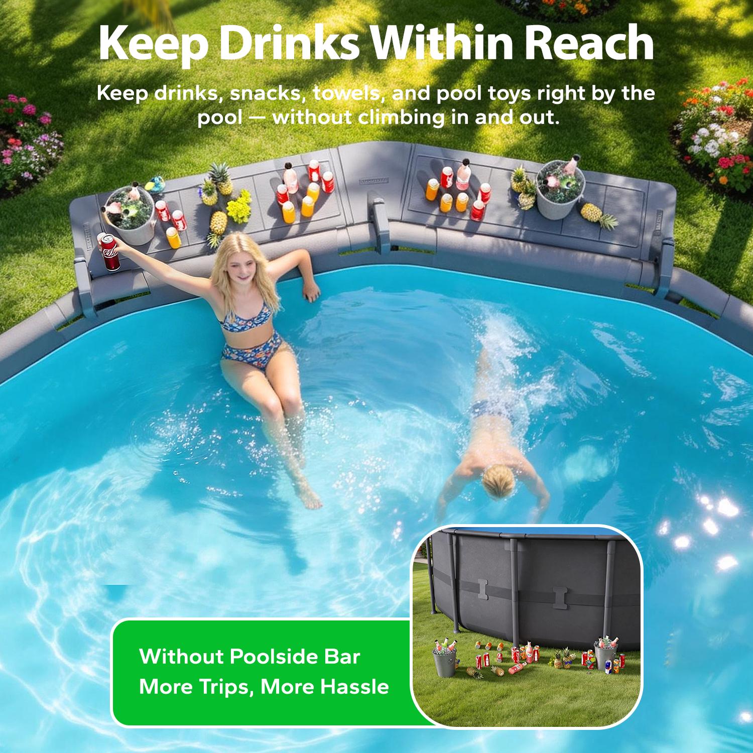 Poolside Bar, Swim Up Bar Exclusively for Above-Ground【Round & Oval 】 Pools. Patio Poolside Table Smart Fold Easy Maintenance, Weather Resistant Stable Tabletop Poolside Bar, Swim Up Bar Exclusively for Above-Ground【Round & Oval 】 Pools. Patio Poolside Table Smart Fold Easy Maintenance, Weather Resistant Stable Tabletop