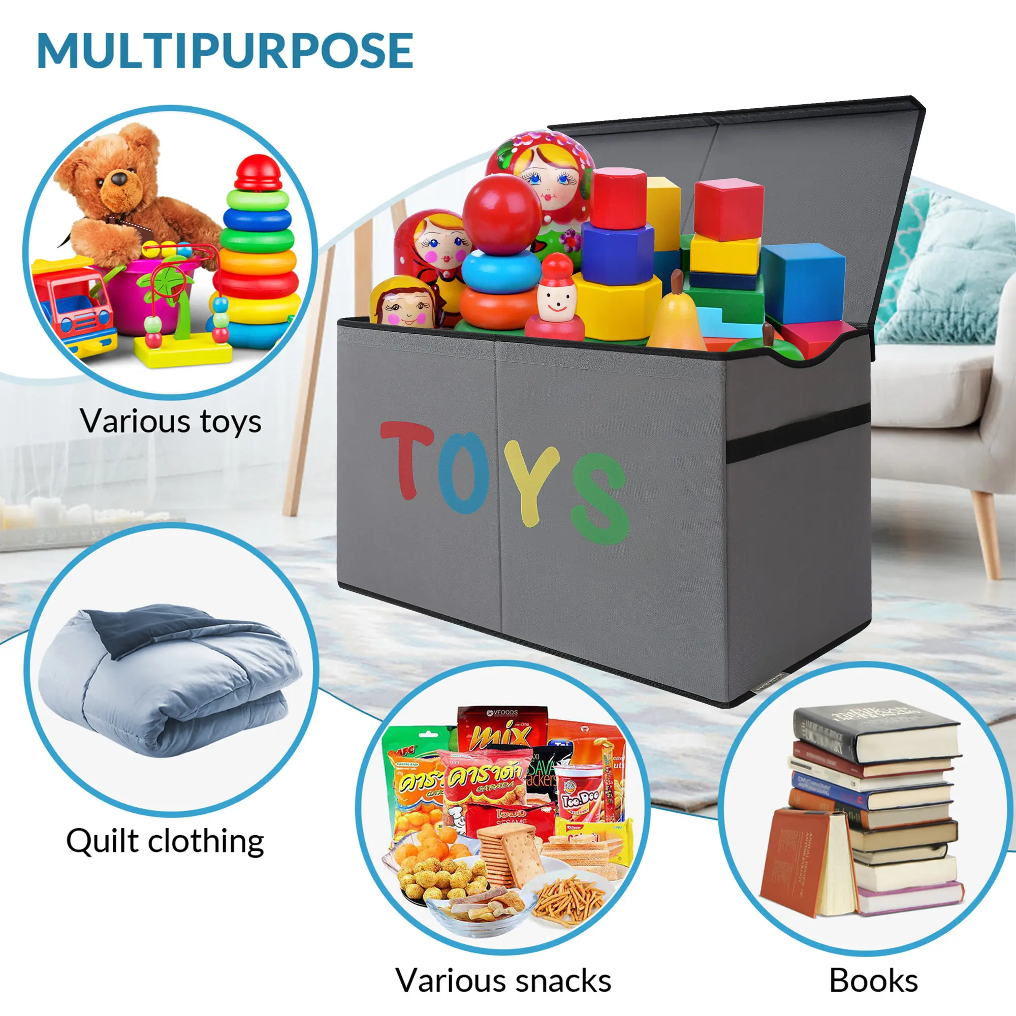 32gal Extra Large Toy Box Storage Basket with Lids, Collapsible Sturdy Toy Storage Organizer Boxes Bins Baskets for Kids, Boys, Girls, Nursery, Playroom, Closet Home Bedroom Office Nursery Storage Trunks