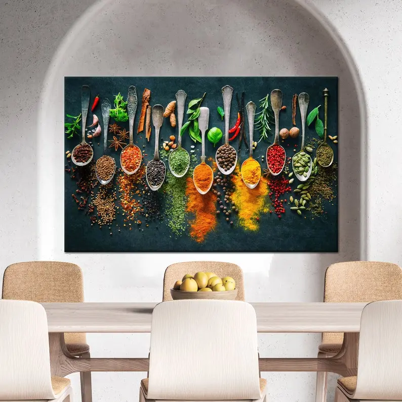 Spices Wall Art, Indian Spices Canvas, Dining Room Decor, Canvas Wall Art, Kitchen Decor, Food Wall Art, Contemporary Wall Decor, Canvas Art