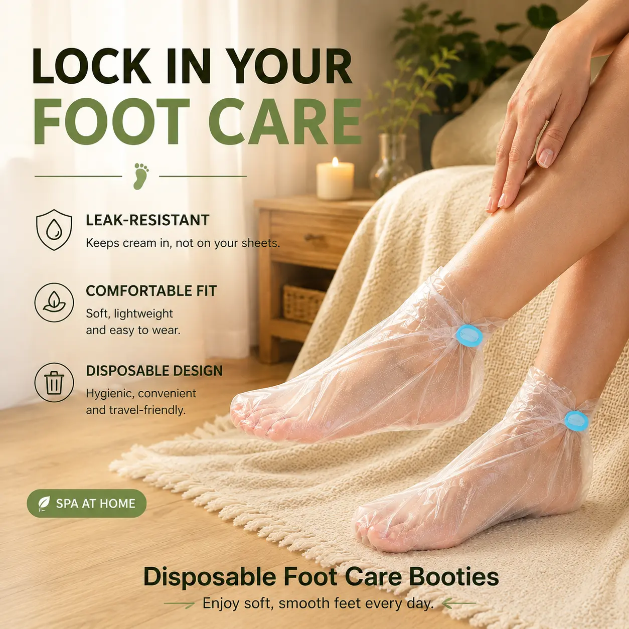 100/200 PCS Disposable Foot Mask Booties with Adhesive Tabs, Moisturizing Foot Care Socks for Home Spa Pedicure, Leak Resistant Foot Treatment Socks