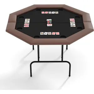 Garvee Collapsible Octagon Poker Table for 8 Players - Casino-Style Blackjack Card Table - Padded Armrest - Stainless Steel Cup Holders - Waterproof Felt - Sturdy Metal Legs - Ideal for Home, Parties & Game Nights