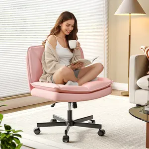 Raybee Furniture Criss Cross Chair with Wheels, Scratch-Resistant PVC Leather Cross Legged Office Chair, Wide Mid-Back Comfy Armless Desk Chair, Height Adjustable Vanity Computer Chair for Home Office