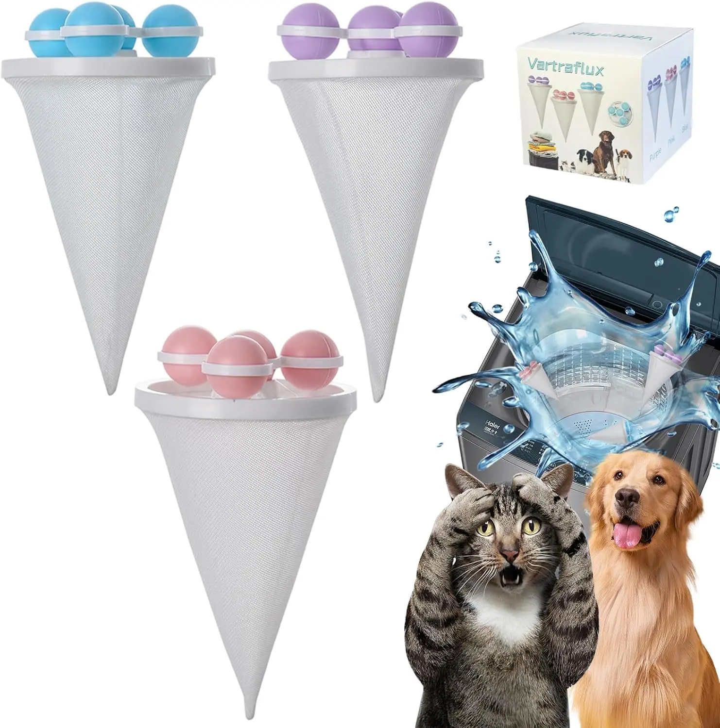 Laundry Accessories Washing Machine Lint Catcher - Floating Hair Filter Bag, Random 3-Pack Mixed Color, Exclusive for Top-Load Washers, Cleaner