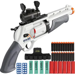 JH SR410 White Foam Dart Toy Blaster with Auto Spin Cylinder, Shell Ejecting Soft Dart Toy with Scope, 5-Shot Rotating Drum Outdoor Shooting Game Toy for Teens 14+