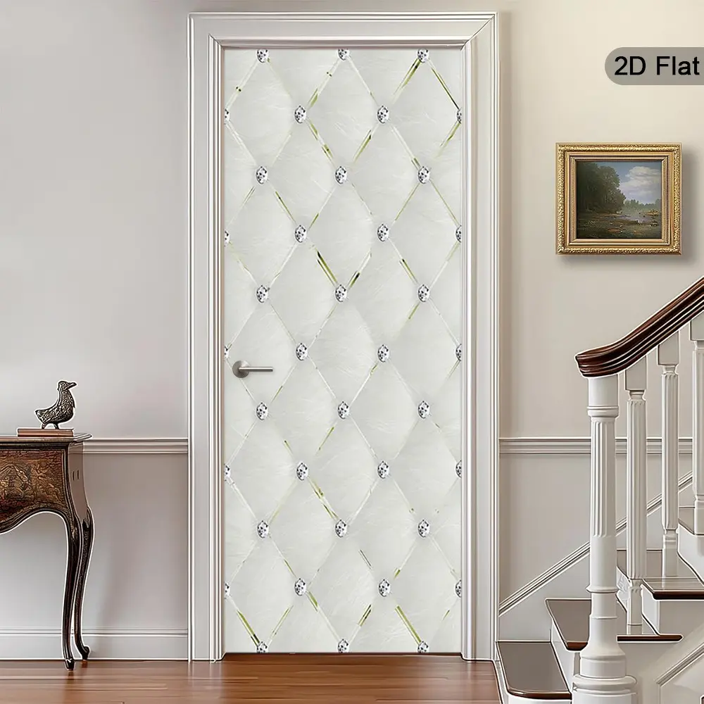 Luxury 2D Flat Door Stickers, Rhinestone Decorative Stickers, Geometric Pattern Sticker, Geometric Self-Adhesive Wall Decals, Elegant Home Decoration for Living Room, Bedroom, Office, Door Decorations