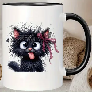 11oz & Cartoon Cat Ceramic Coffee Mug, Insulated Reusable Travel Cup, Unique Fluffy Cat Design, Perfect Gift for Coffee Lovers, Ceramic Mugs
