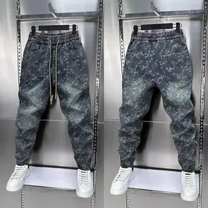 Men’s Jacquard American Classic Jeans — High-Quality Loose Fit, Harajuku Style, Straight-Leg Harem Pants with Fashionable Seams