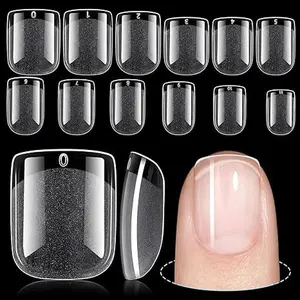 Short Nail Tips Extra Short Square Nail Tips, 120Pcs Fake Nails 12 Sizes Acrylic Clear Nails for Beginner and Professional DIY Gel Nails Salon
