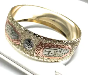 Gold Plated Tri-Color Virgin Mary Bangle Bracelet Pulsera Virgen Guadalupe Tres Colores