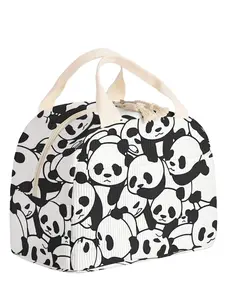 Panda Pattern Insulated Tote Lunch Bag, Reusable Zipper Cooler Box, Non-Food Contact, Ideal for Travel Picnics Office School Commute, Insulated Lunch Bags, Work Lunch Bag