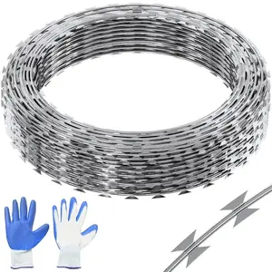 Razor Wires, 147 ft Razor Barbed Wire, 3 Rolls Razor Wire Fencing Razor Fence, Double Spiral Razor Ribbon Barbed Wire Galvanized Razor Wire Fence, Rolls Razor for Garden