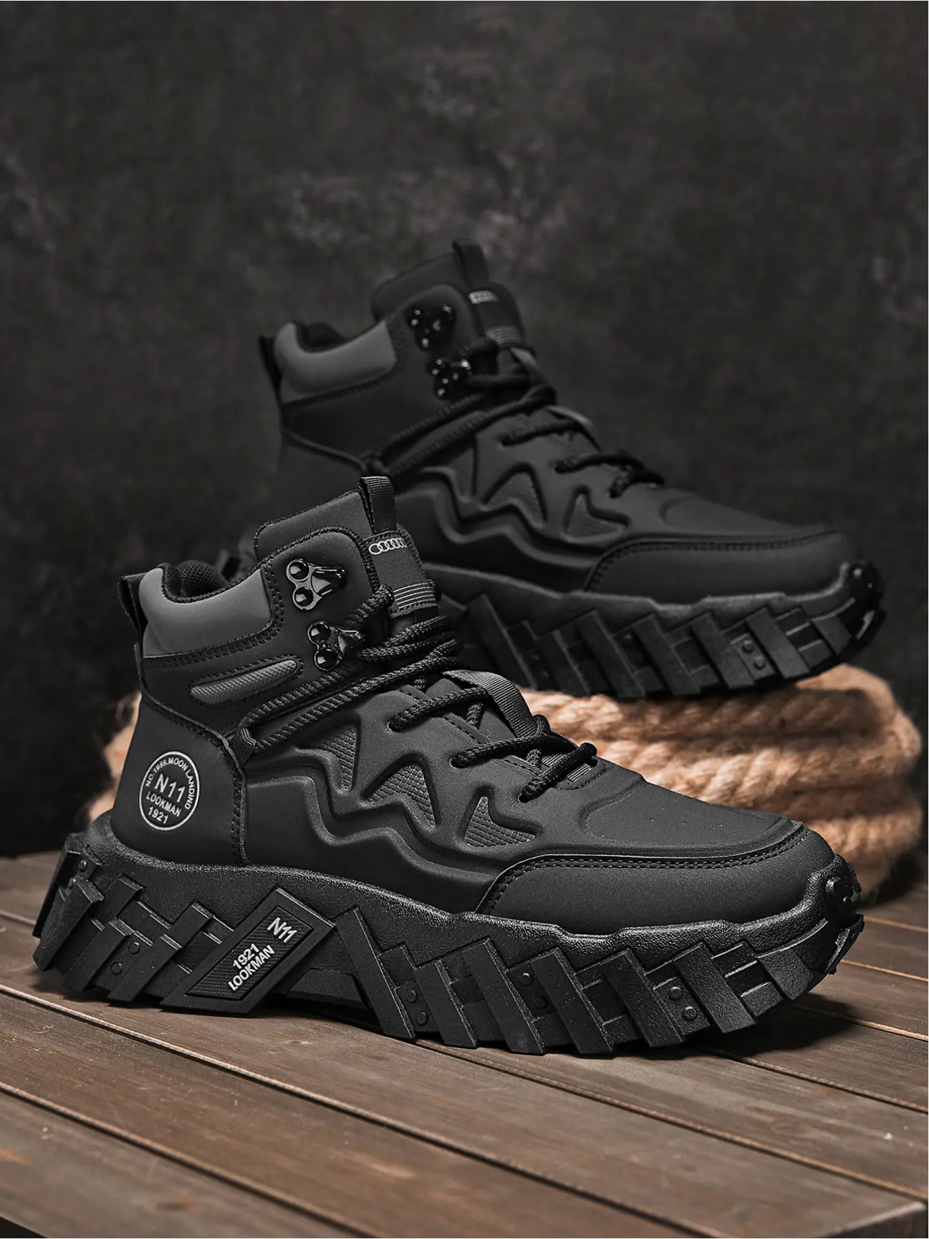 Men's Fashion High-Top Outdoor Sports Shoes, Lace-Up Zipper Hiking Boots, Patchwork Thick Sole Casual Work Shoes, Trekking Shoes, Trekking Camping Shoes, Hiking Style Shoes, Fall & Winter