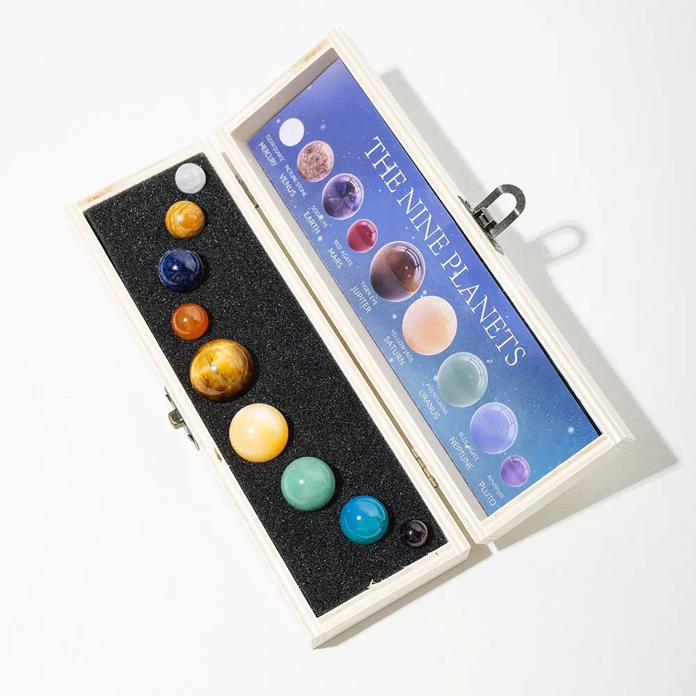 Natural Crystal Round Specimen, Solar System Nine Planets Crystal Ball, Day Gift, Educational Mineral Stone Toy