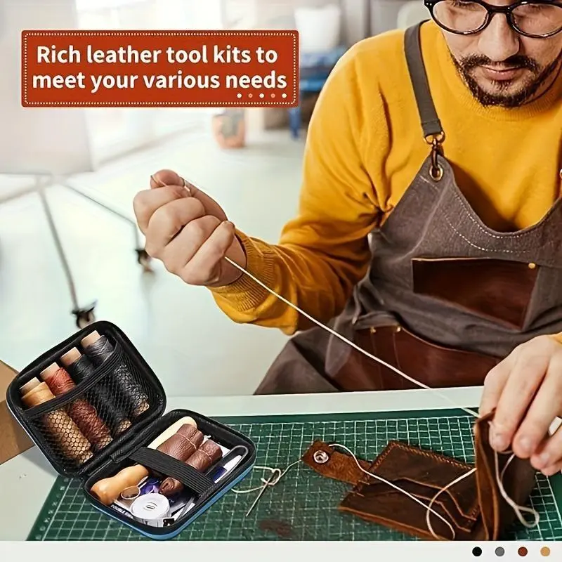 [1set Leather Working Kit] Leather Sewing Kit - Large-Eye Stitching Needles, Waxed Thread, Leather Upholstery Repair Kit, Leather Working Tools and Supplies, Sewing Supplies Crafts, Sewing Accessories and Supplies