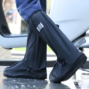 LZDJTQ Black Waterproof Rain Boot Shoe Covers Reusable & Foldable Rain Boot Shoe Cover with Zipper, Non-Slip, Reflector, Men Women Rain Gear, Black (1 Pair)