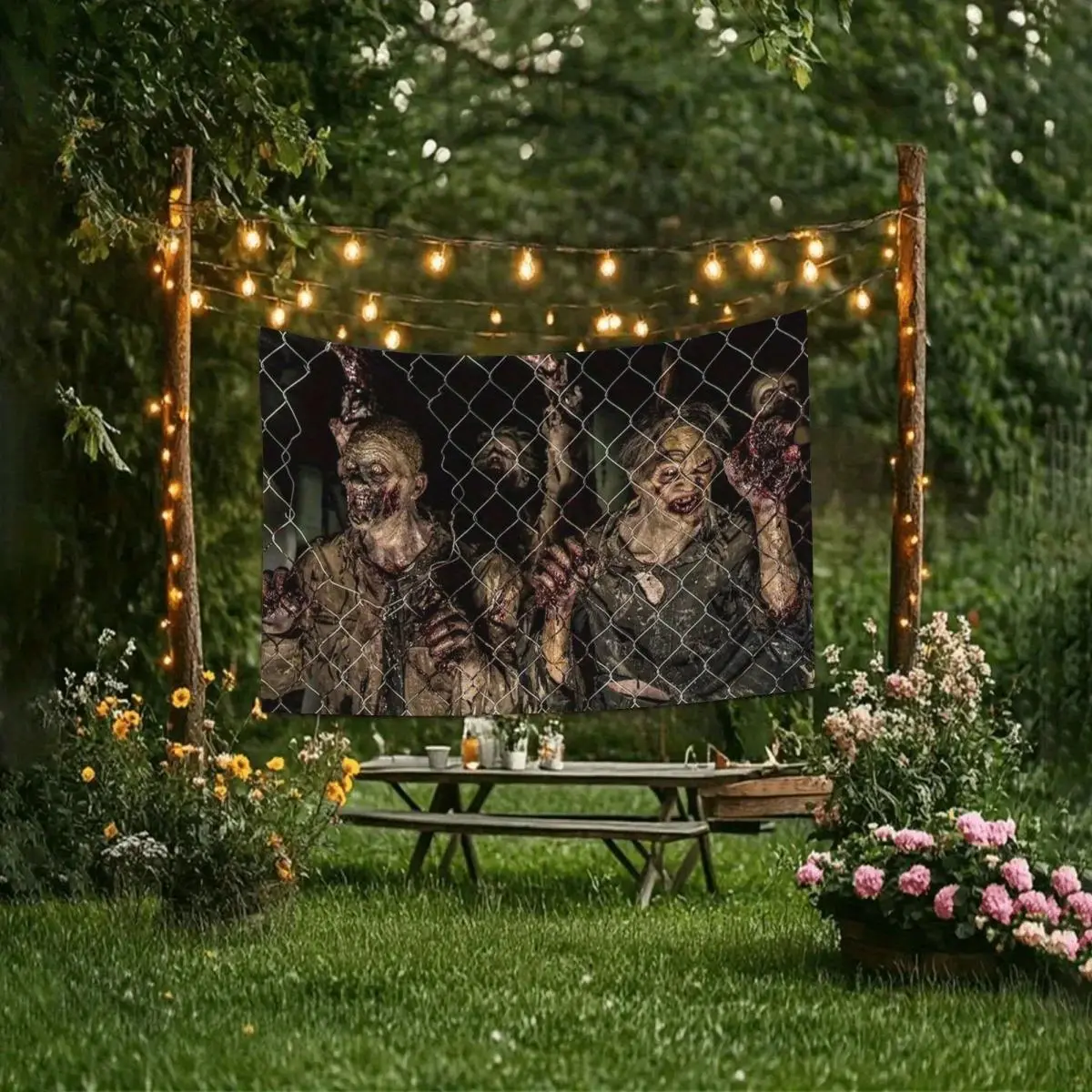Classic Polyester Zombie Print Horror Decorative Wall Tapestry (1pc), 59x82.7in/70.8x90.6in/150cmx210cm, Halloween Theme Decor, Stain Resistant, Machine Washable Indoor-Outdoor Wall Art Photo Backdrop