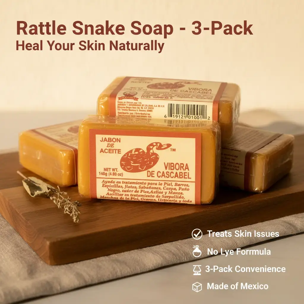Traditional Rattle Snake Soap Bars - 3-Pack Neutral Soap Paste (140g/4.93oz) - Natural Remedy for Sensitive Skin, Heals Acne, Skin Care Aid - No Lye, Made in Mexico