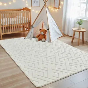 Ultra Soft Cream White Area Rug for Bedroom, 3x5 Modern Geometric Shag Rugs with Nonslip Backing for Living Room, Washable Fuzzy Carpet for Cozy  Room