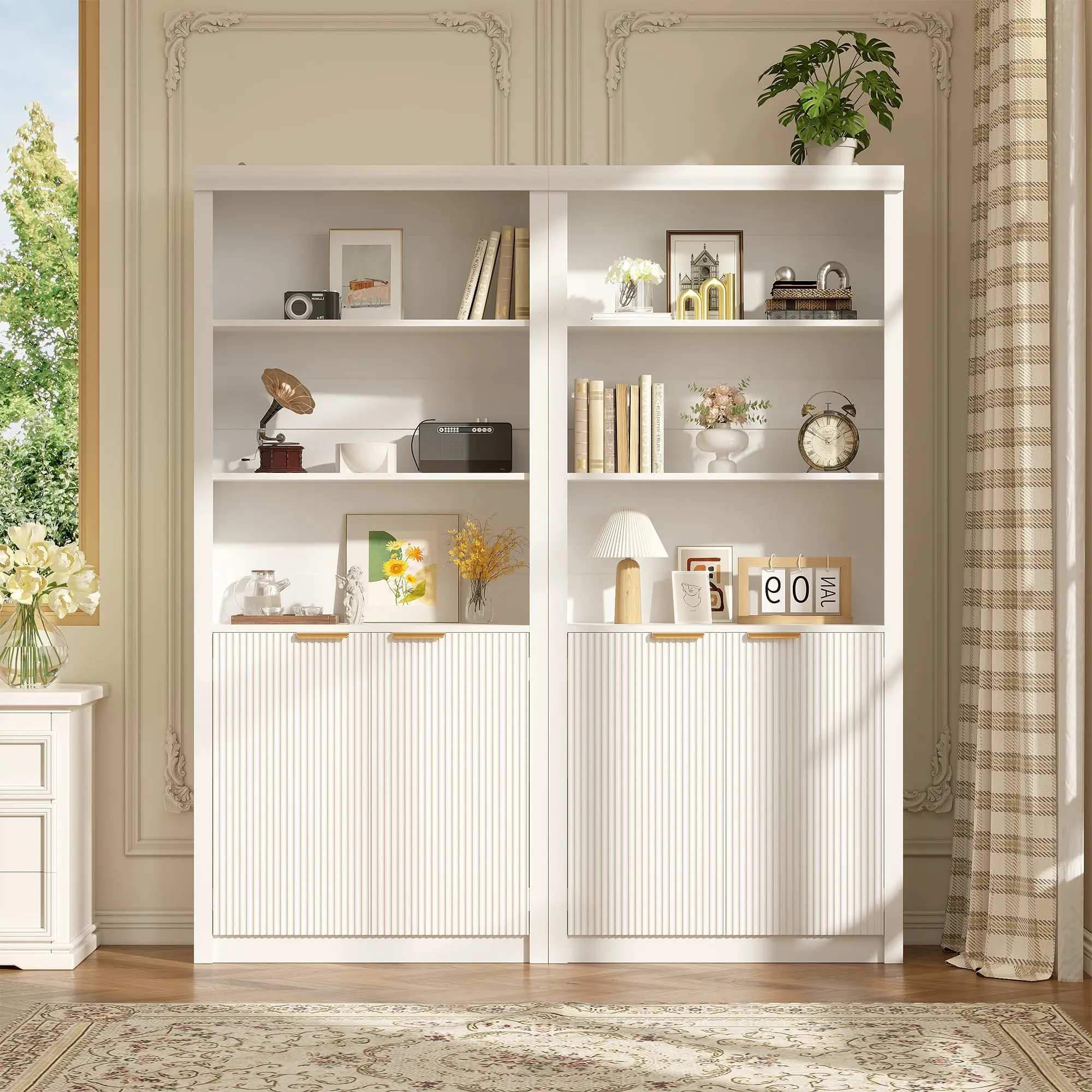 Garvee 5 Tier Bookcase Display Shelves with Storage Cabinet & Adjustable Shelf