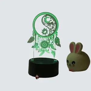 Dream Catcher 3D Illusion LED Night Light - Variation Decorative Lamp, Warm White Mode, Touch Control & Remote Option for Bedrooms