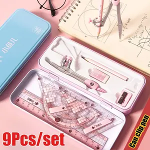 9Pcs/Set Compasses Rulers Professional Drawing Tools Geometry Maths Art Drawing Supplies Office Stationery Gift Prizes