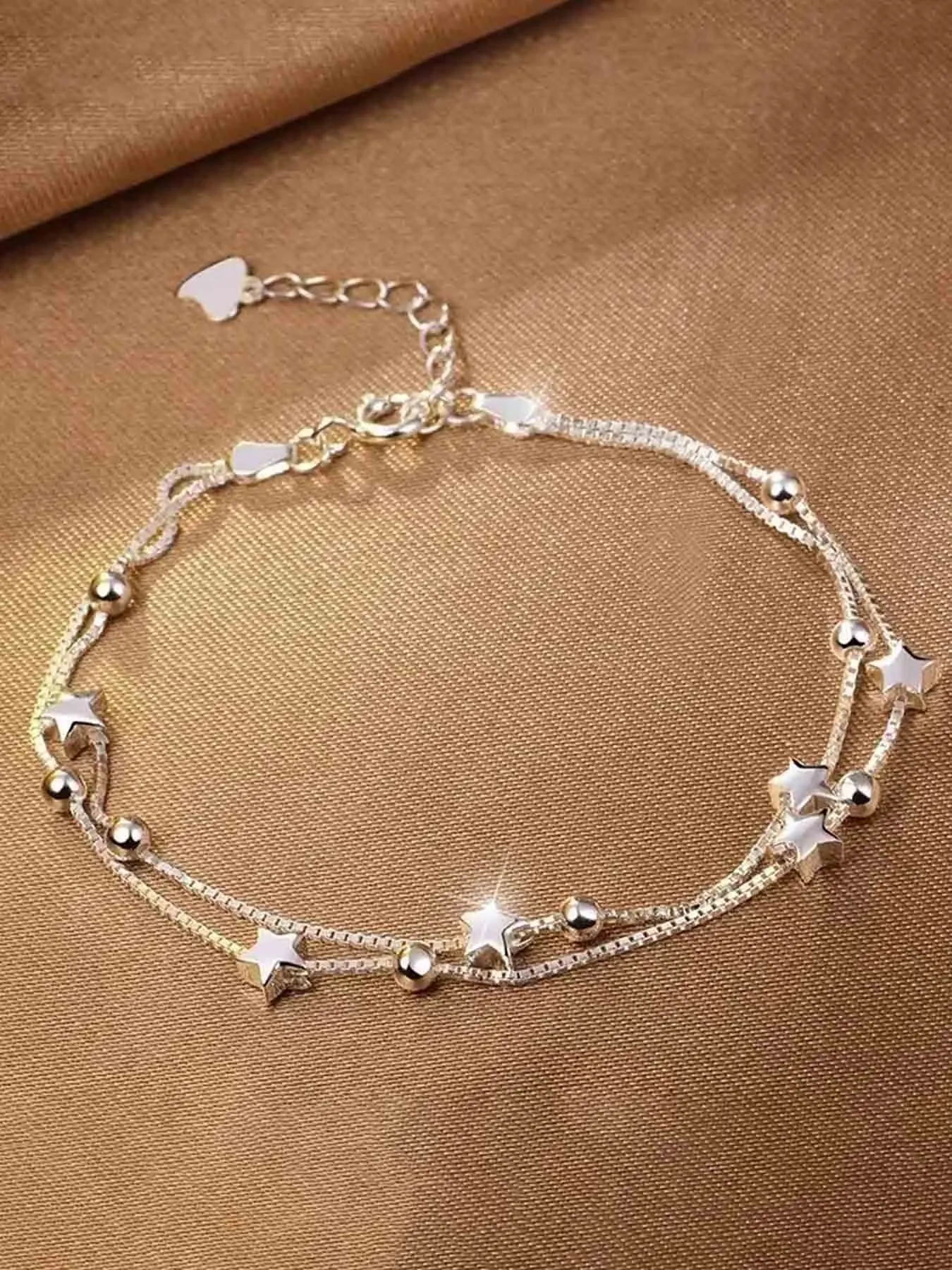 Fashion Trendy Starry Double Layer Beaded Bracelet, Simple Design Elegance Women Daily Commute Versatile Jewelry, Elegant Bangle, Double Layered Bracelets