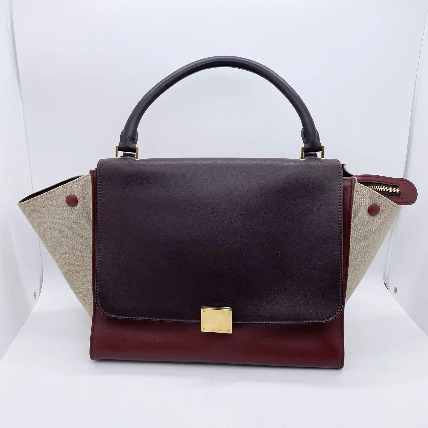 Pre-owned Celine Trapeze Large Tri Color Leather & Canvas Handbag【2603546】