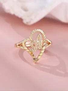 Vintage Hollow out Heart Design Cuff Ring, Letter Design Cuff Ring, Fashion Jewelry for Women & Girls, Heart Signet Ring