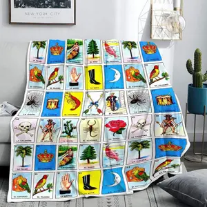 Mexican Loteria Card Pattern Blanket, Soft Flannel Blanket, Cool Bedroom Bedding Blankets, Air-conditioned Room Blanket, Warm Nap Blanket for Home & Office, Flannel Throw Blanket,It is an excellent gift for children, family and friends