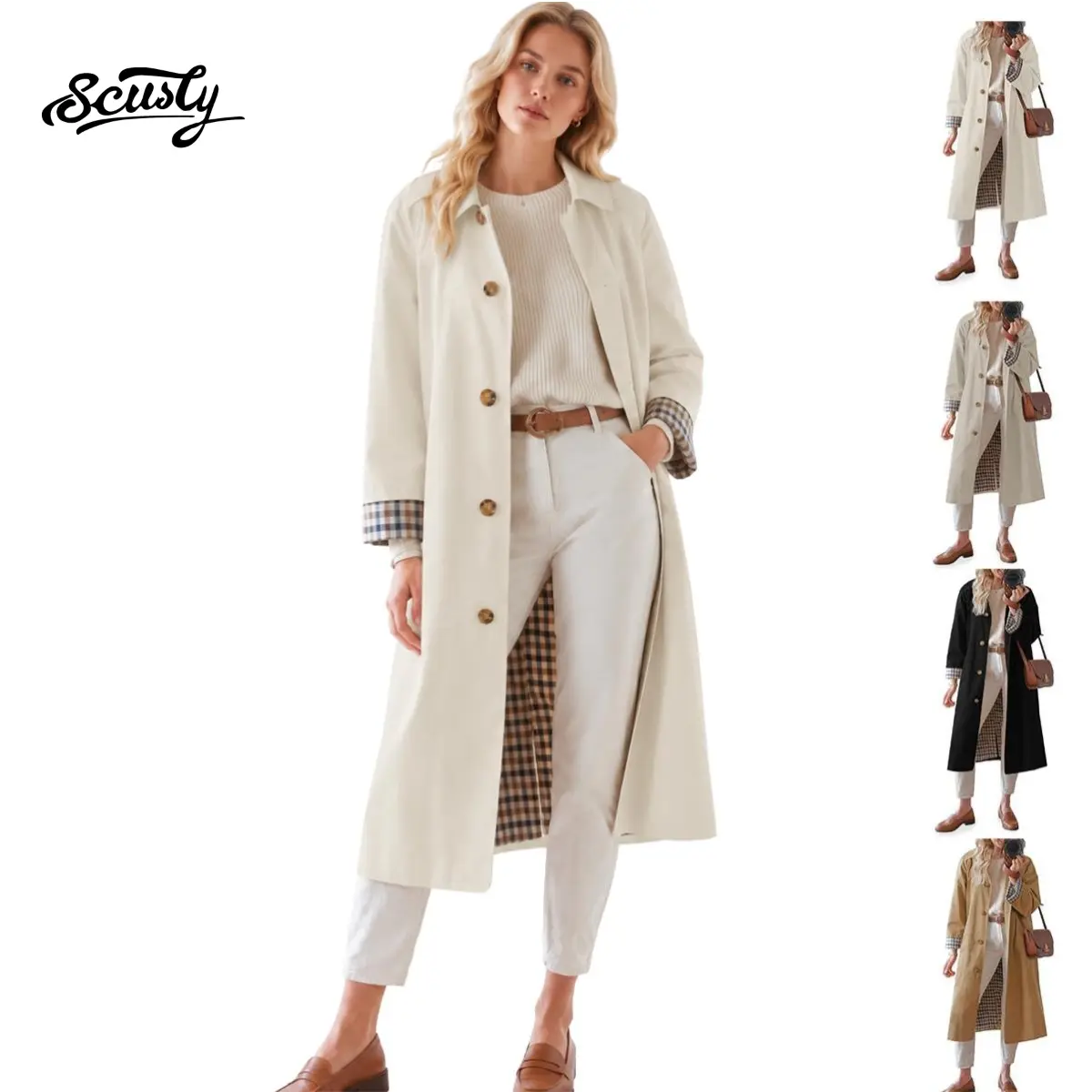 SCUSTY Womens Long Trench Coat Single Breasted Oversized Windproof Overcoat Fashion Mid-Length Trench Coat SCUSTY Womens Long Trench Coat Single Breasted Oversized Windproof Overcoat Fashion Mid-Length Trench Coat