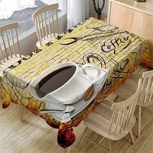 Coffee Themed Tablecloth, Rectangular Tablecloth with Coffee Cup Holder, Decorative Table Cover for Home Kitchen Dining Room