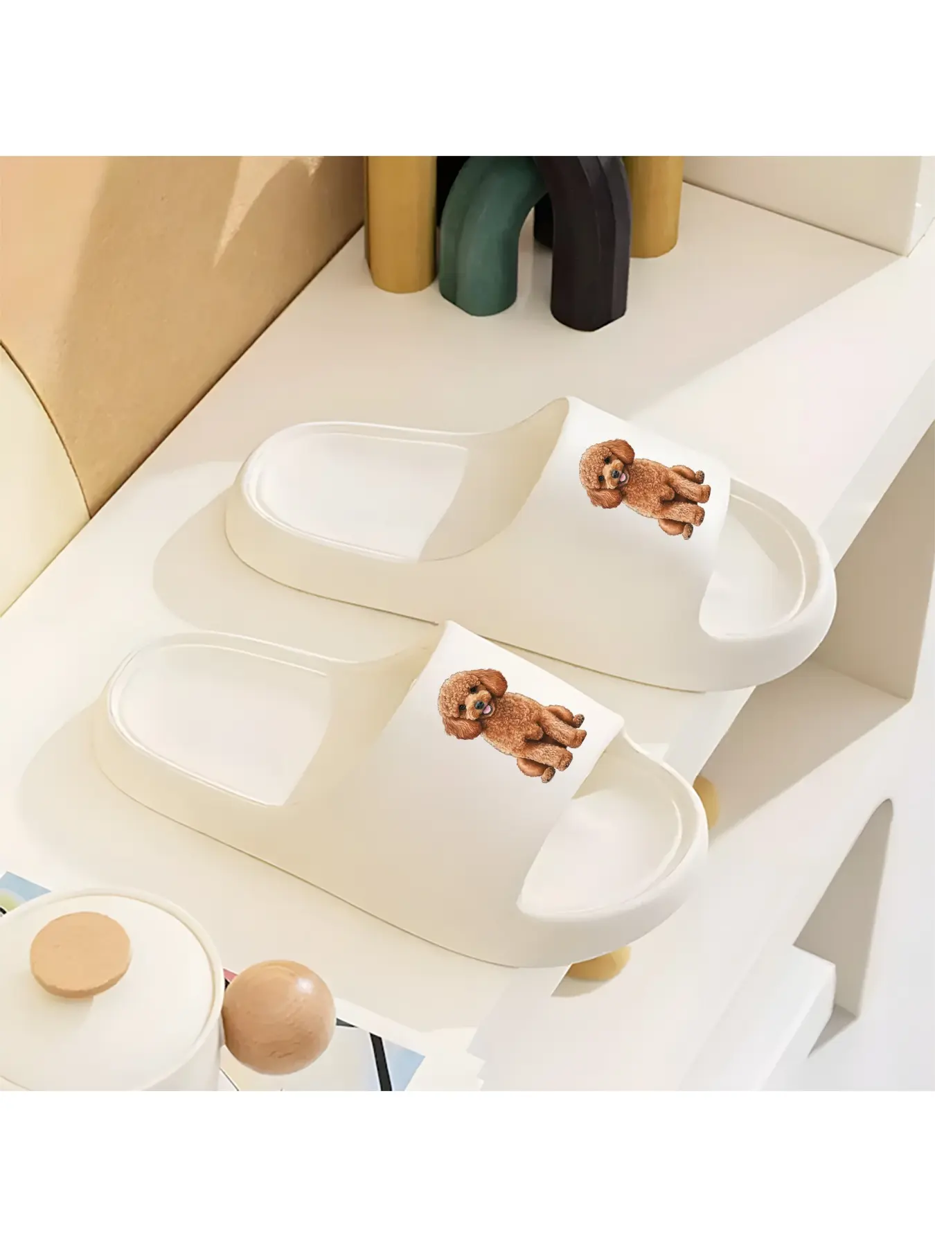 Cute Brown Poodle Dog Print Slippers for Women Men Comfortable Soft Indoor Home Slippers with Adorable Puppy Design Non Slip Sole Cozy Footwear
