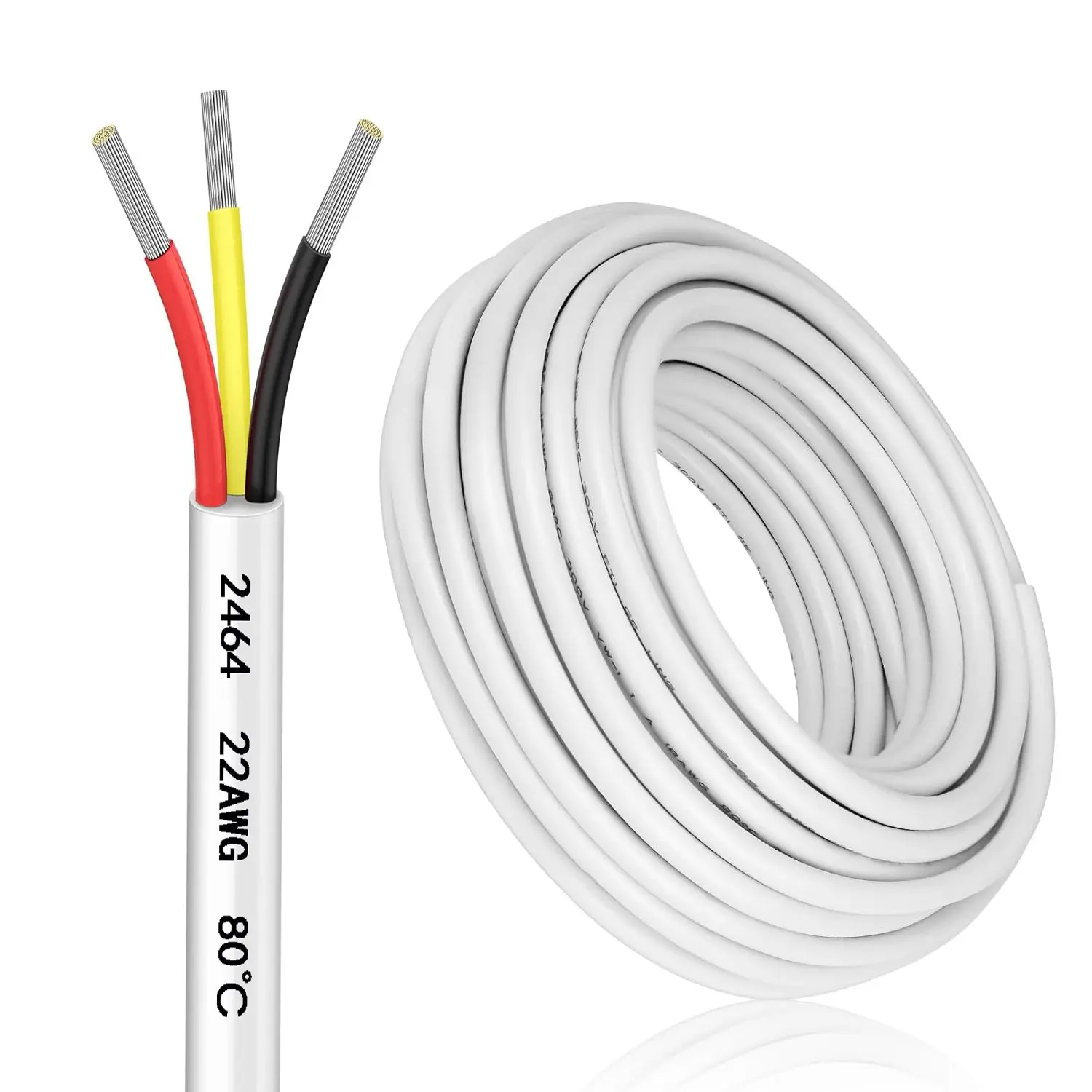 22 Gauge 3 Conductor Electrical Wire, 22 AWG Stranded Tinned Copper 3 Wire Cable, Low Voltage Electrical Wire for Security Alarm Access Control Speaker Automotive Thermostat Sprinkler, White, AWG Wires