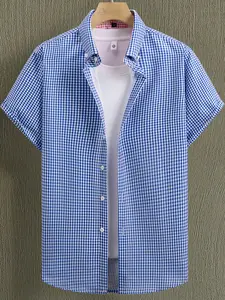 Men’s American-Style Heavyweight Short-Sleeve Cotton Shirt, Summer Casual, Turn-Down Collar, Pocketed, White