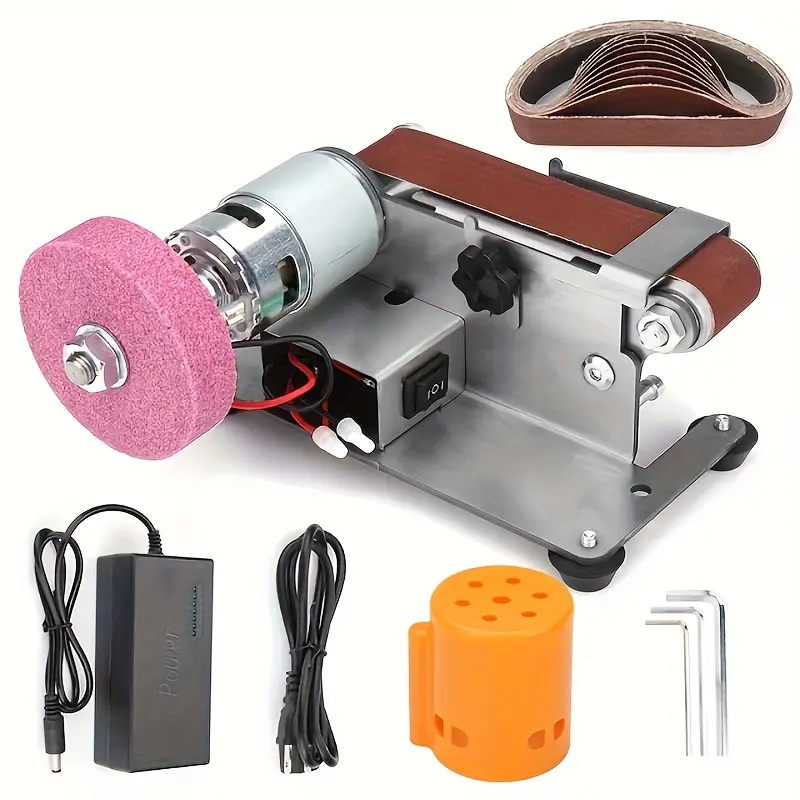 Mini Electric Belt Sander Polisher Kit - Metal Polishing Machine, 7-Speed Copper Motor with Forward/Reverse, Multifunctional DIY Tool for Cutter Edge Sharpness, Home DIY Use, 7 Speeds