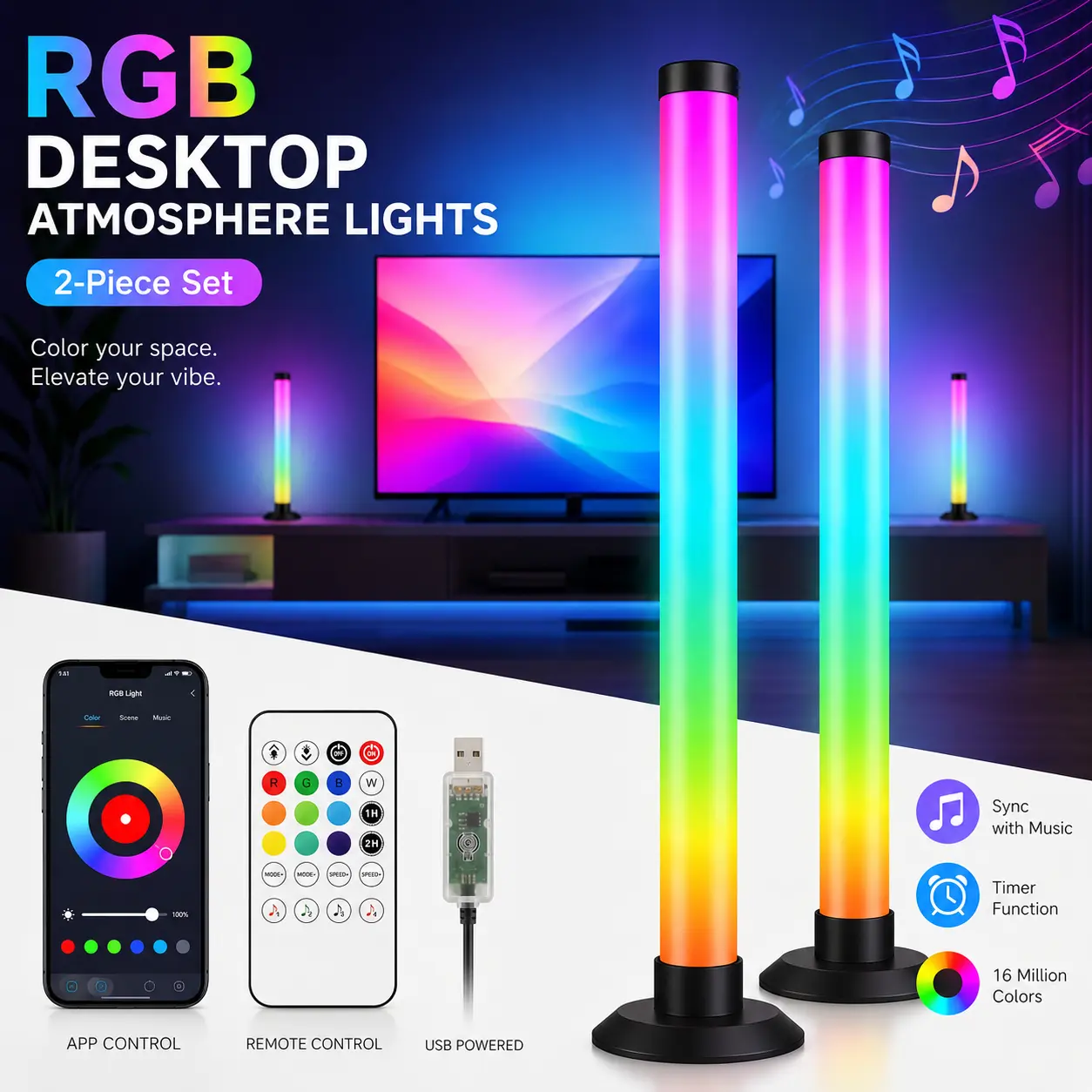 48-Inch RGBIC Corner Floor Lamp, APP & Remote Control, Music Sync USB Ambient Light