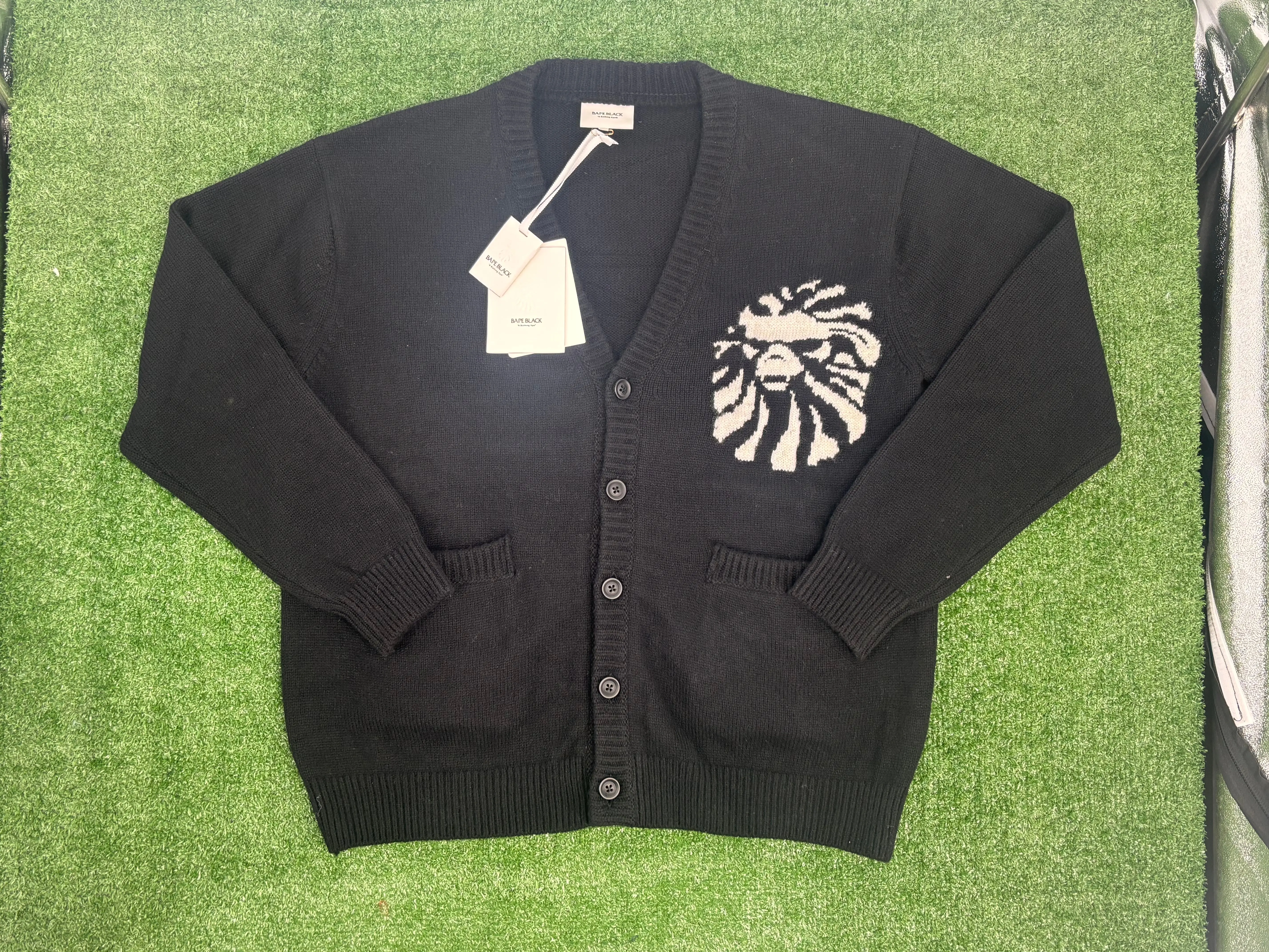 BAPE BLACK College Cardigan Knitted Sweater Size Medium (MSRP: $606)