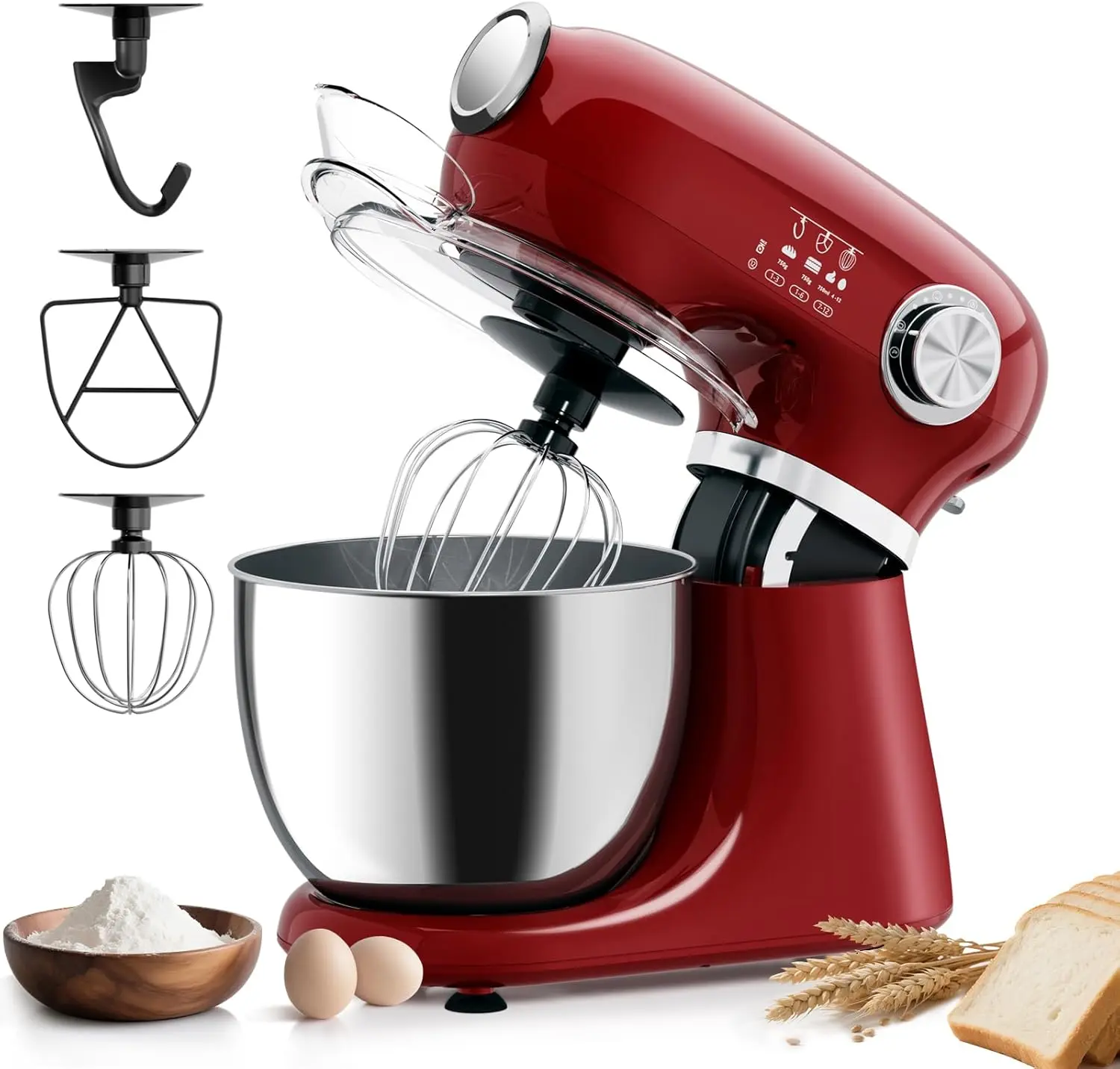 XBEAUTY Stand Mixer 12 Speed Tilt-Head Electric Mixer With 5.3 Quart Stainless Steel Mixing Bowl Portable Kitchen Mixer With Whisk Dough Hook Beater & Baking Spatula BLACK/Red summerwins,home essentials