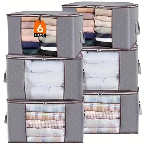 Clothes Storage Bag, 3/6 Counts Large Capacity Clothes Storage Box with Clear Window & Reinforced Handle, Dustproof Clothes Organizer for Wardrobe