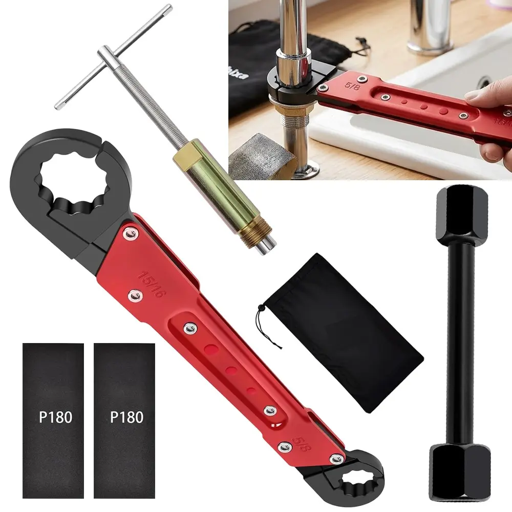 6pcs Plumbing Tools Kit with Angle Stop Wrench & 1/2-Inch Compression Sleeve Puller, Professional Plumbers Wrench, Sandpaper and Storage Bag, for Removing and Installing Angle Valves DIY & Experts ﻿