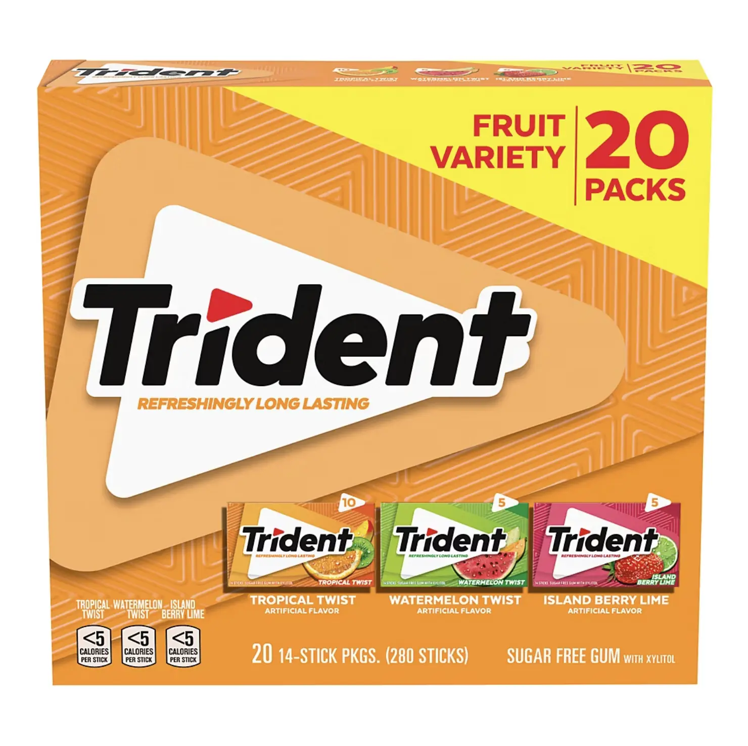 Trident Fruit Variety Sugar Free Gum Pack, 20 packs
