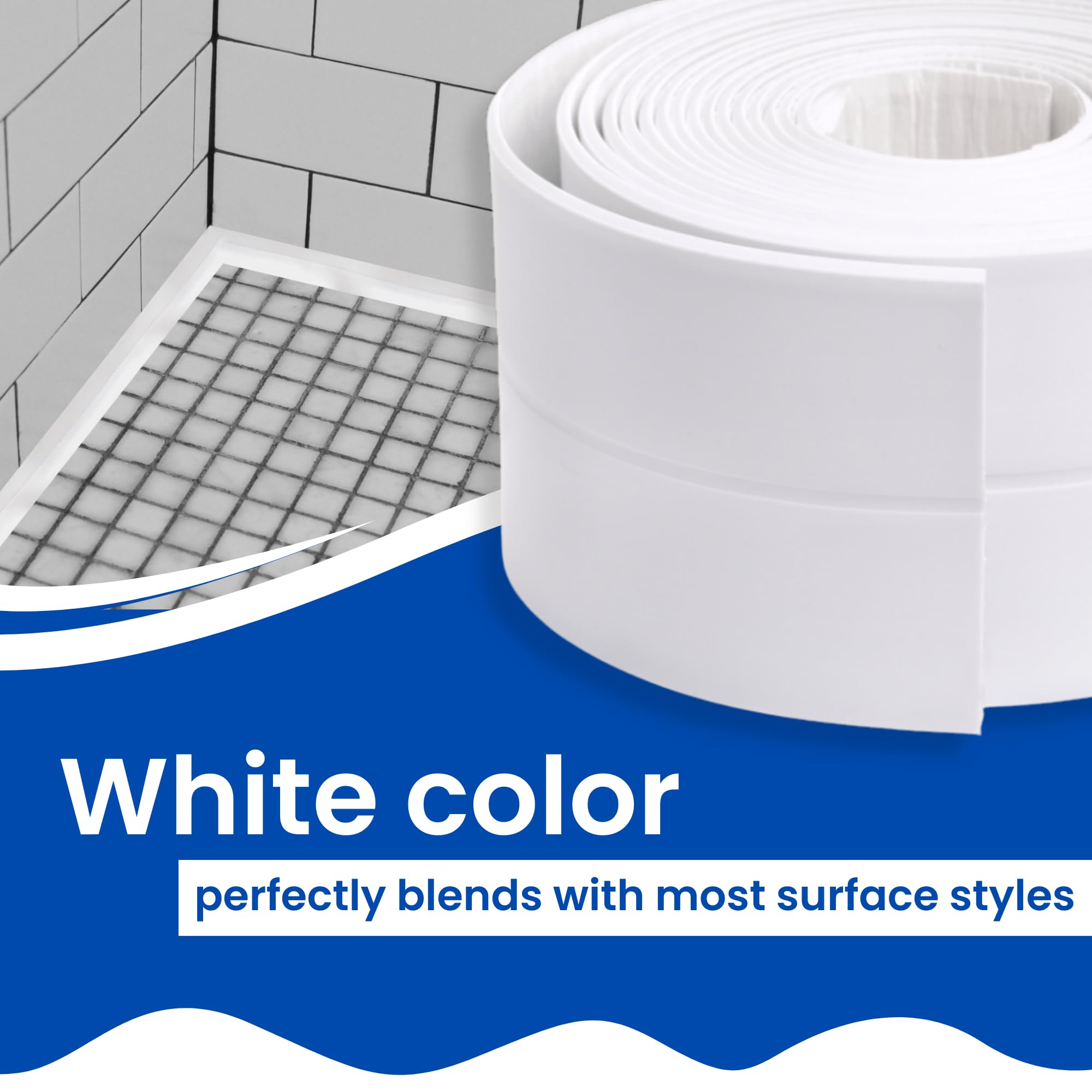 Waterproof Self-Adhesive Caulk Tape (1.5" Wide Coverage x 10.5Ft Long Run) - PVC Sealing Tool with Waterproofing, Built for Bathroom Moisture Exposure, Kitchen Edge Seal, Flexible Seal for Toilet Base