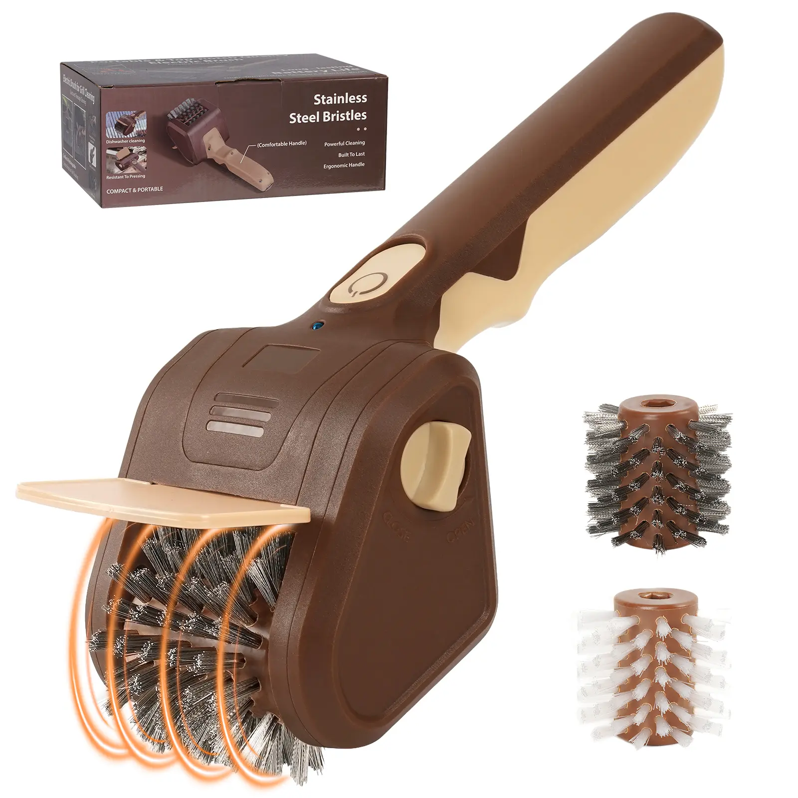Electric BBQ Grill Brush, Bristle Free, Fast Clean, Cordless Rechargeable, 2 Replacement Cleaning Brushes, Barbecue Utensils for Removes Rust & Grease, Barbecue Accessory for All Grill Types, Grill Season summerwins