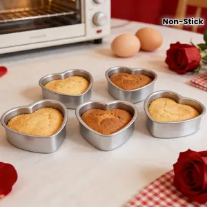 5-Piece aluminum 3-inch love cake mold, fixed bottom, easy to demould and non-stick, reusable baking pan, high temperature resistant multi-functional heart-shaped kitchen tool, for Valentine's Day, weddings, birthday parties, Bakeware, Baking Supplies