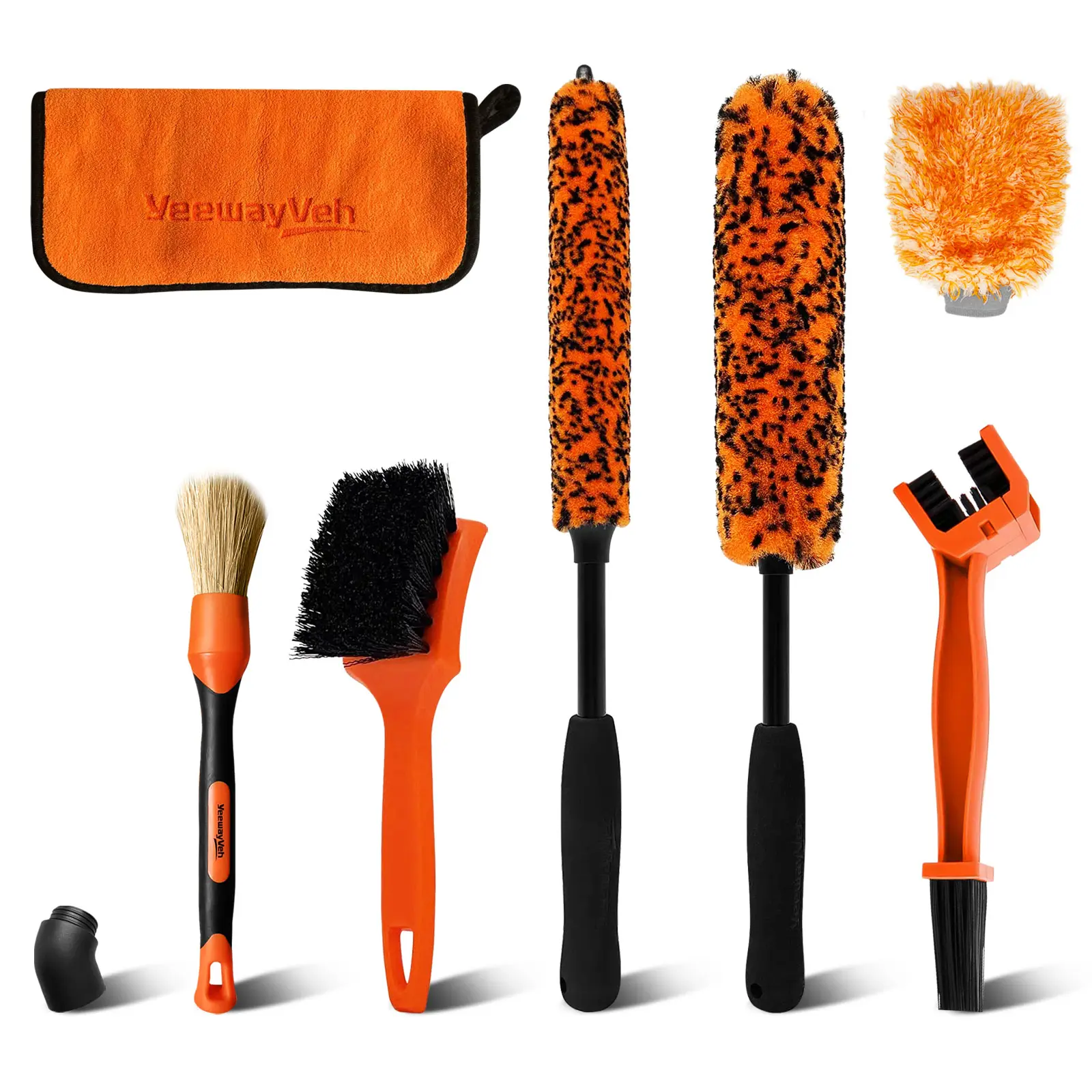 YeewayVeh Motorcycle Chain Brush Kit, 2 Sizes Long Handle Bendable Wheel Cleaner Brush, Scratch-Free Detailing Brush, Tire Brush and Chain Brush, Soft Mitt and Towel for Motorcycle and Bicycles