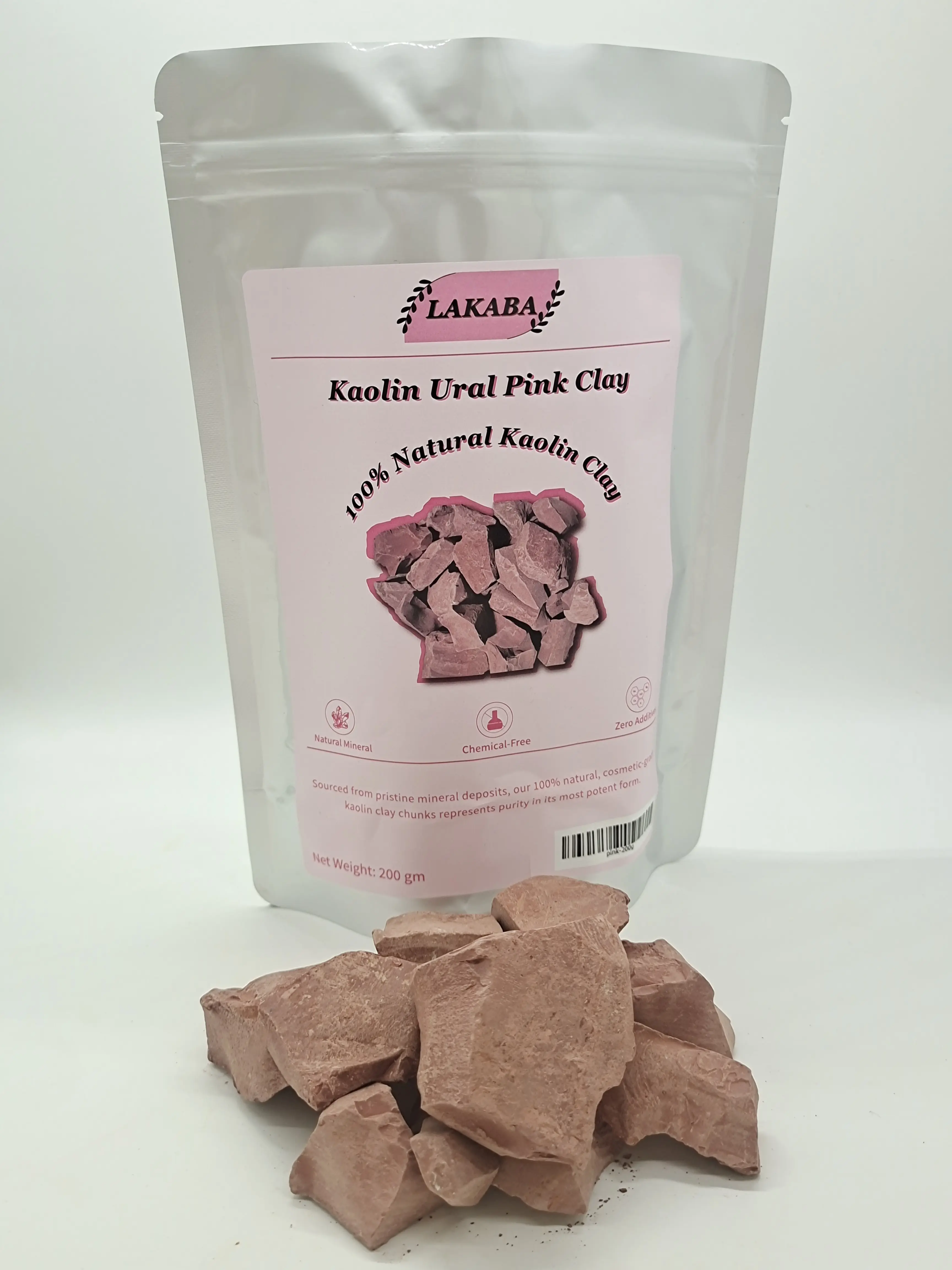 Lakaba 100% Natural Ural Pink Terracotta Cosmetic-Grade Garden Soil - 200g with Pure Edible Chalk, Garden Soil Clay Rocks for Skin Repair, Bone Strength Support
