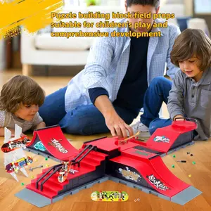 Six-In-One DIY Skateboard Park Toy Set, Mini Finger Board Training Challenge Fun, Unisex Indoor Outdoor Gift for Kids Aged 6+, Fingerboard Deck