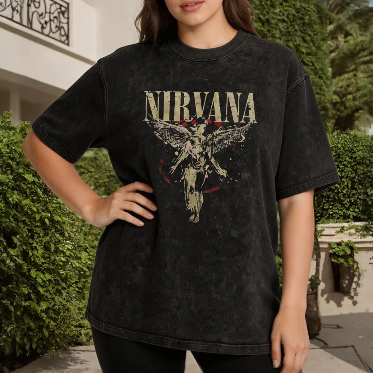 Nirvana Band Graphic Women's Vintage Washed T-Shirt Nirvana Band Vintage Graphic Tee Oversized Graphic Tee Outdoor Casual Short Sleeve