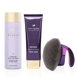 Westmore Beauty Ultimate Body Set | Exfoliating Body Wash, Body Coverage Perfector, X-Large Buffer Brush - Flawless Body Makeup, Concealer for Scars, Spots, Veins, Tattoos and More